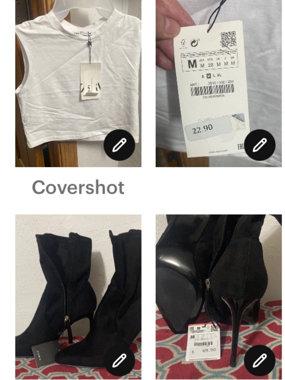 Zara Collection 4”heel stretch zip 7.5+NWT crop tank szMP